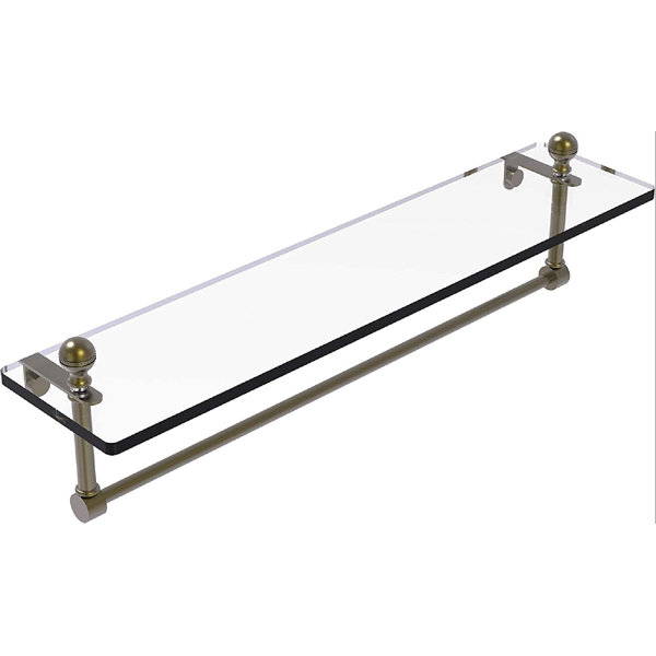 Williston Brass 22 Inch Vanity Integrated Towel Bar Glass Shelf, Antique Brass Wayfair